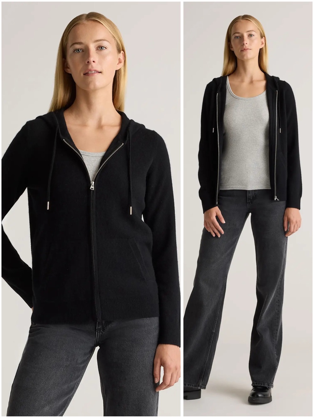 Quince Mongolian Cashmere Full Zip Hoodie Black Medium 100% Cashmere NWT